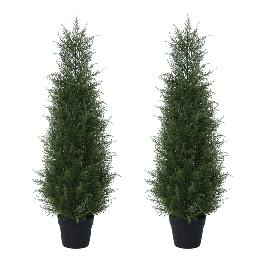 2 Pack 3 ft Artificial Cedar Tree UV Rated , Artificial Christmas Topiary Tree, Pre-Potted Plants for Indoor Outdoor Housewarming Gift Home Decor, DR.Planzen