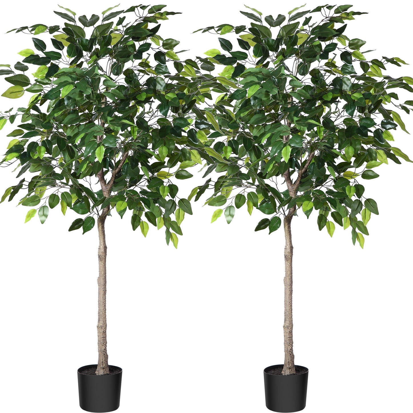 2 Pack Artificial Ficus Silk Tree, 5 FT Faux Plastic Ficus Plants in Pot with Durable Plastic Trunk, Fake Plant for Home Decor Office House Living Room Indoor Outdoor