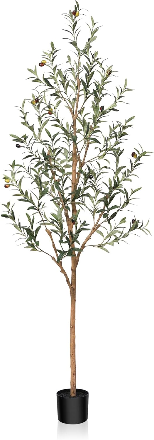 Artificial Olive Tree, 6FT Tall Fake Silk Plants with Natural Wood Trunk Faux Potted Tree for Home Decor Indoor Office Porch, Set of 1