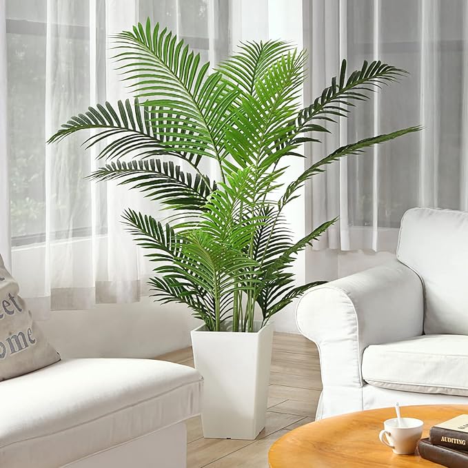 Fopamtri Artificial Areca Palm Plant 5 Feet Fake Palm Tree with 17 Trunks Faux Tree for Indoor Outdoor Modern Decoration Dypsis Lutescens Plants in Pot for Home Office (Set of 2)