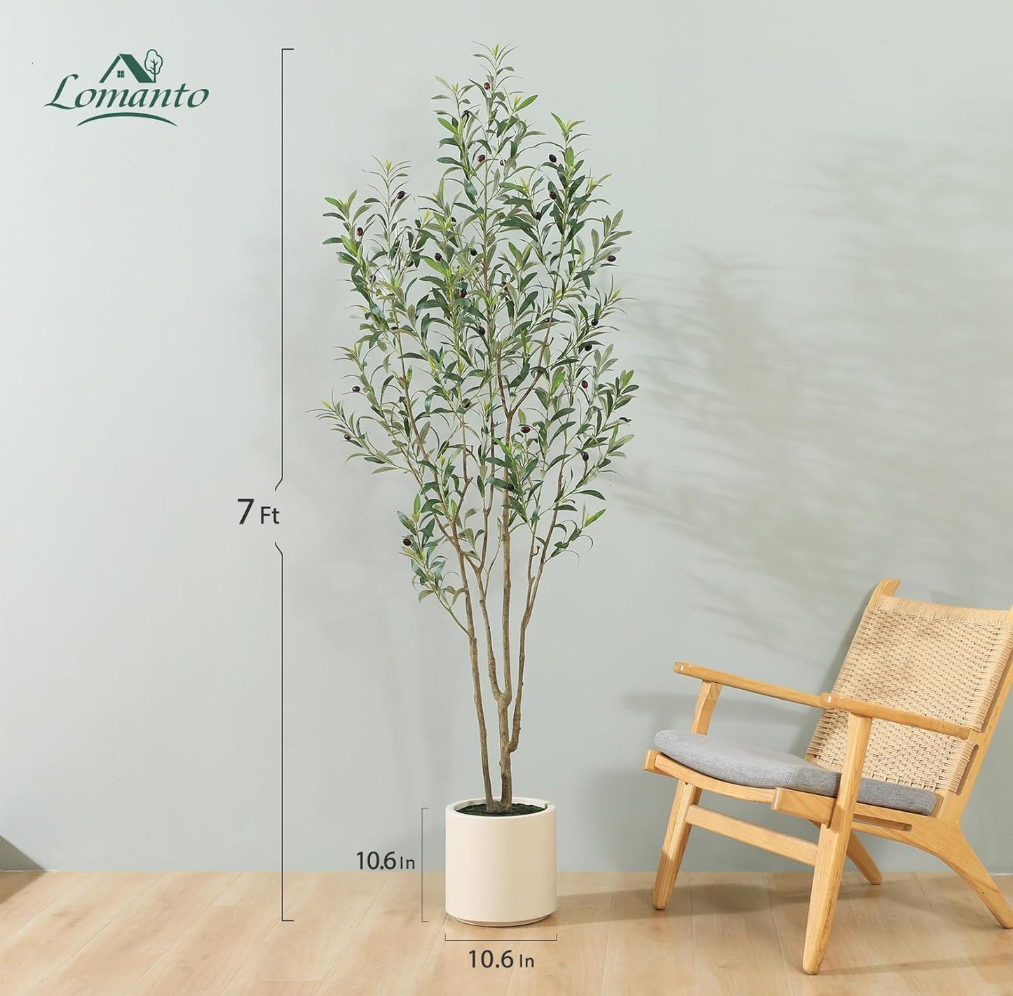 LOMANTO Artificial Olive Trees, 7 ft Tall Fake Olive Trees for Indoor, Faux Olive Silk Tree, Large Olive Plants with White Planter for Home Decor and Housewarming Gift, 1 Pack