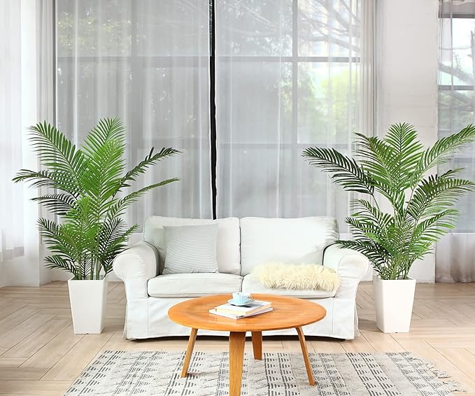 Fopamtri Artificial Areca Palm Plant 5 Feet Fake Palm Tree with 17 Trunks Faux Tree for Indoor Outdoor Modern Decoration Dypsis Lutescens Plants in Pot for Home Office (Set of 2)