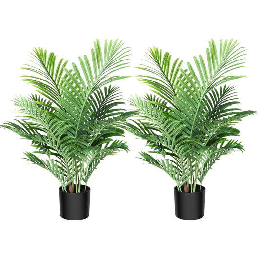 2 Pack 3 Feet Fake Majesty Palm Plant Artificial Majestic Palm Faux Ravenea Rivularis in Pot for Indoor Outdoor Home Office Store, Great Housewarming Gift, Set of 2