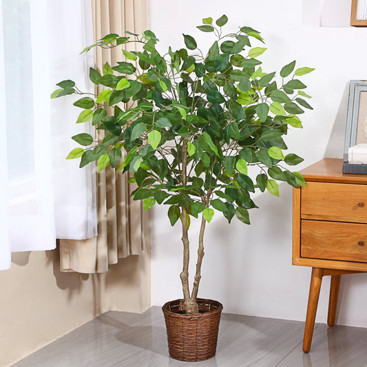 2 Pack Artificial Ficus Silk Tree, 4 FT Faux Plastic Ficus Plants in Pot with Durable Plastic Trunk, Fake Plant for Home Decor Office House Living Room Indoor Outdoor