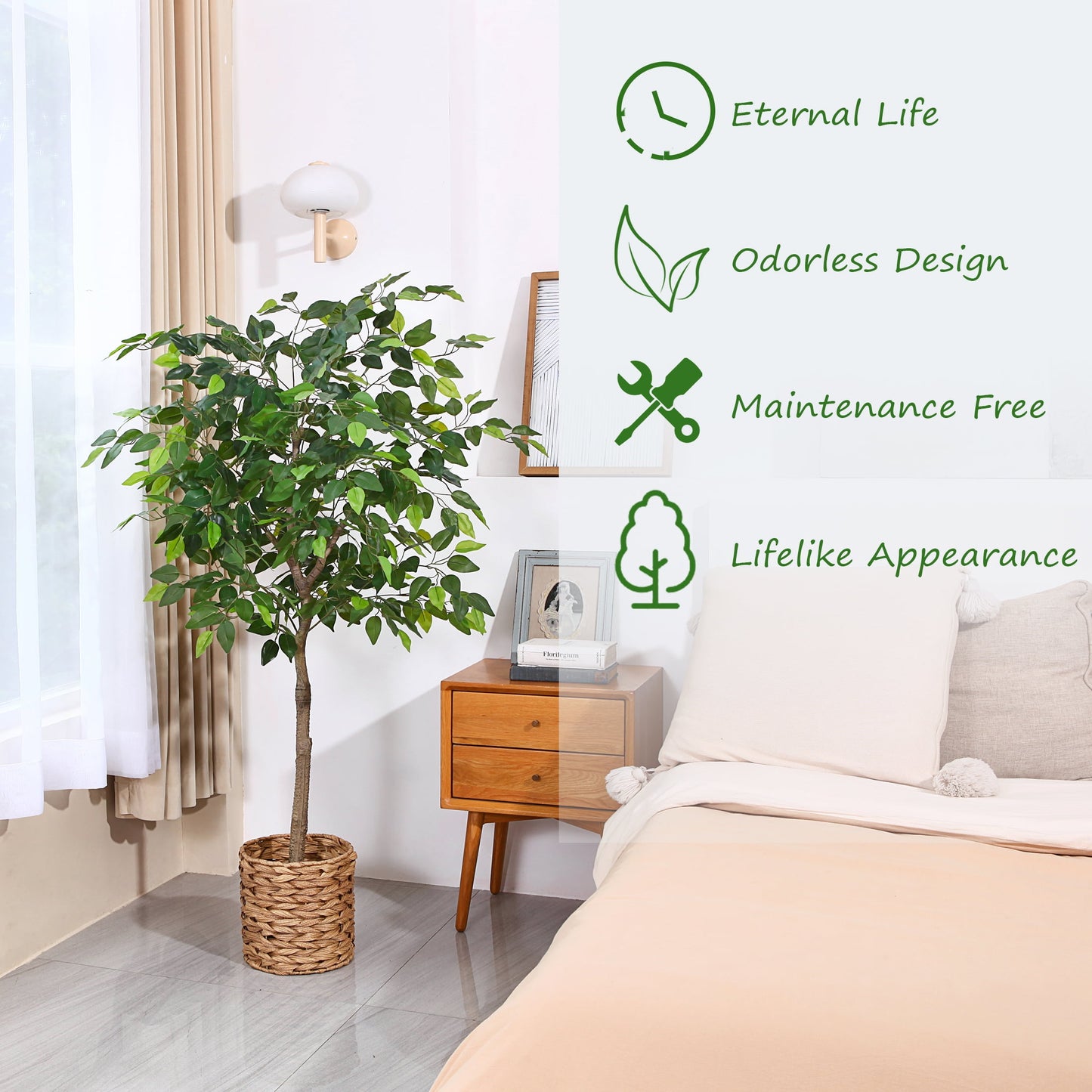 2 Pack Artificial Ficus Silk Tree, 5 FT Faux Plastic Ficus Plants in Pot with Durable Plastic Trunk, Fake Plant for Home Decor Office House Living Room Indoor Outdoor