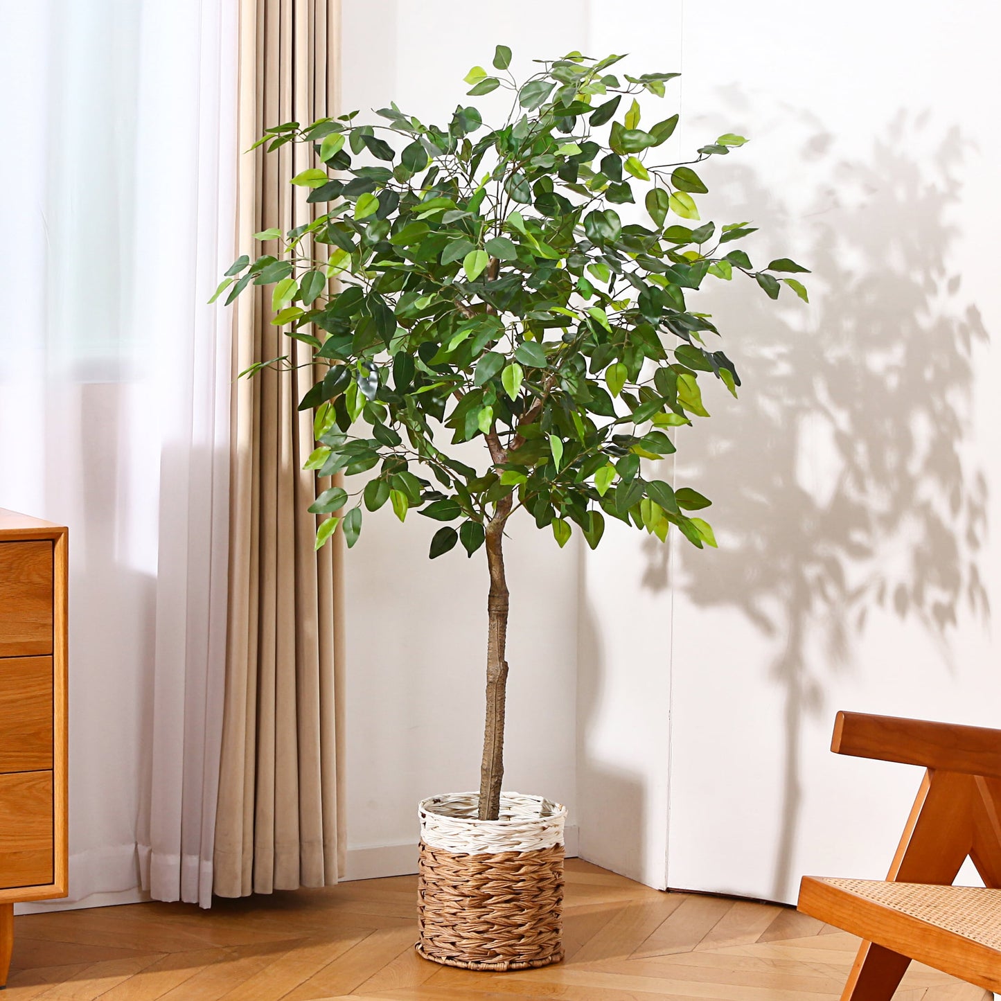 2 Pack Artificial Ficus Silk Tree, 5 FT Faux Plastic Ficus Plants in Pot with Durable Plastic Trunk, Fake Plant for Home Decor Office House Living Room Indoor Outdoor