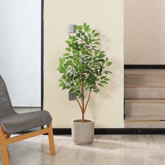 4FT Tall Artificial Ficus Tree with Natural Wood Trunk and Lifelike Leaves