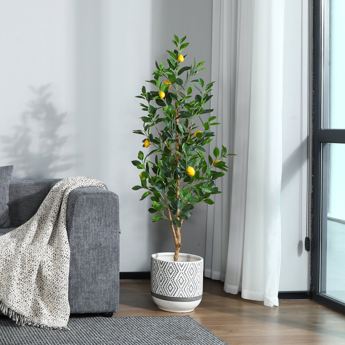 5 ft Artificial lemon Plants with Realistic Leaves and Natural Trunk, Fake Potted Tree