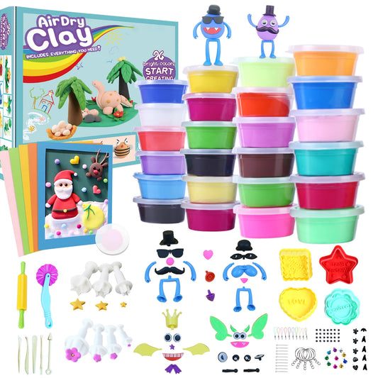 Air Drying Clay Solf Clay Craft Kits for Kids 24 Colors Plasticine Modelling Clay Tools Set for Boys and Girls Children Over 3 Years Old