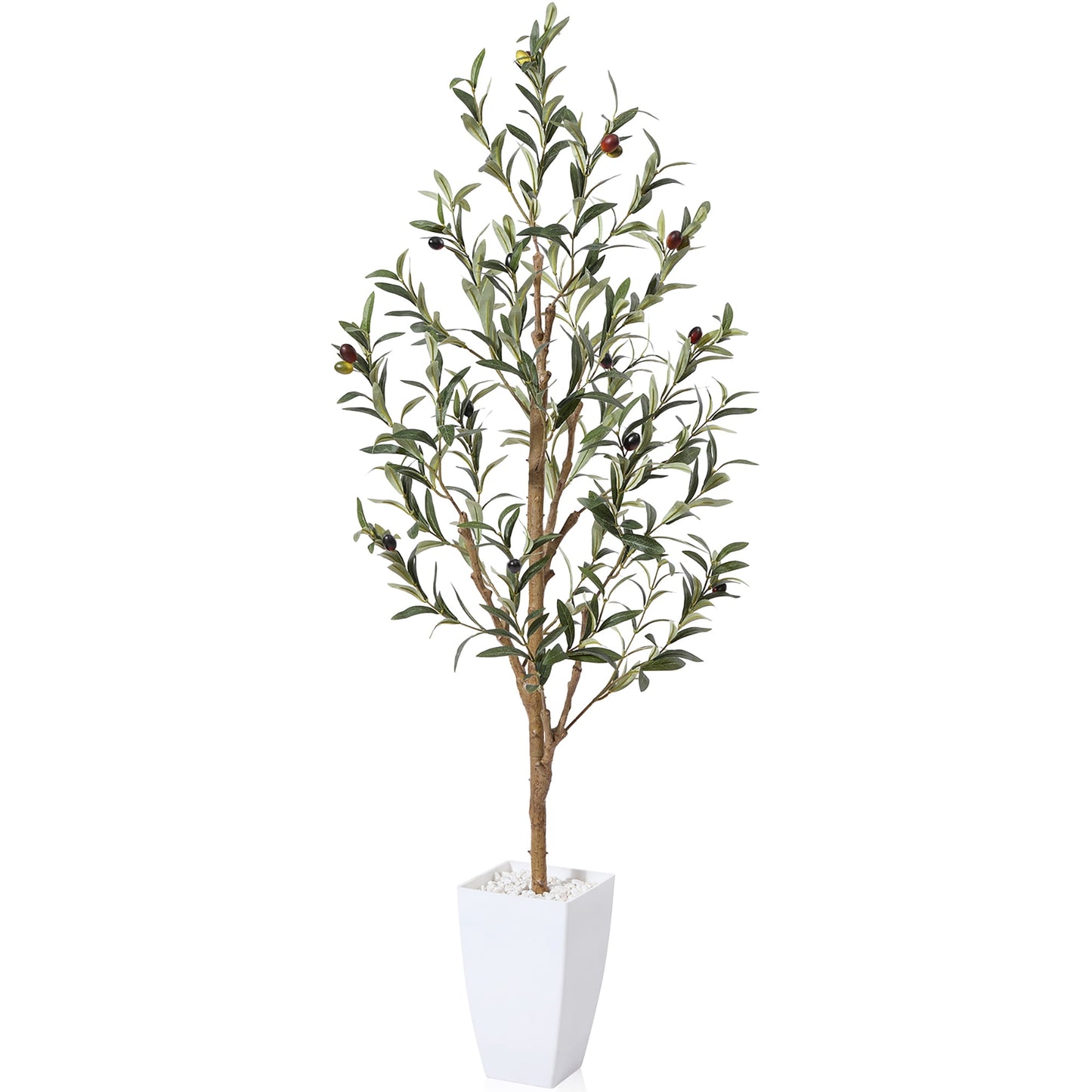 4FT Artificial Olive Tree with 9 inches White Taper Planter,Faux Tropical Silk and Lifelike Fruits Fake Greenery Potted Plant for Home Office Decor Indoor Outdoor