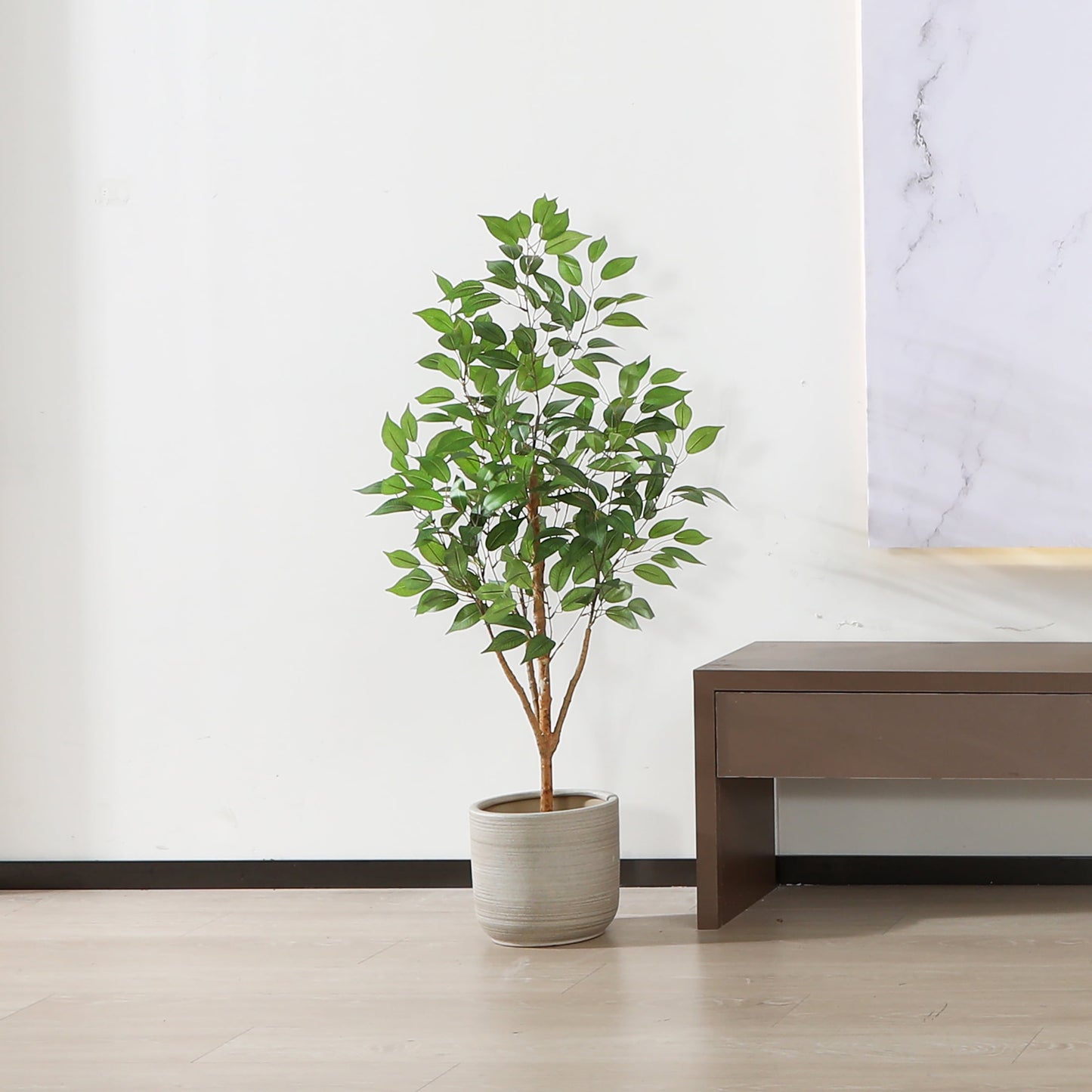 4FT Tall Artificial Ficus Tree with Natural Wood Trunk and Lifelike Leaves