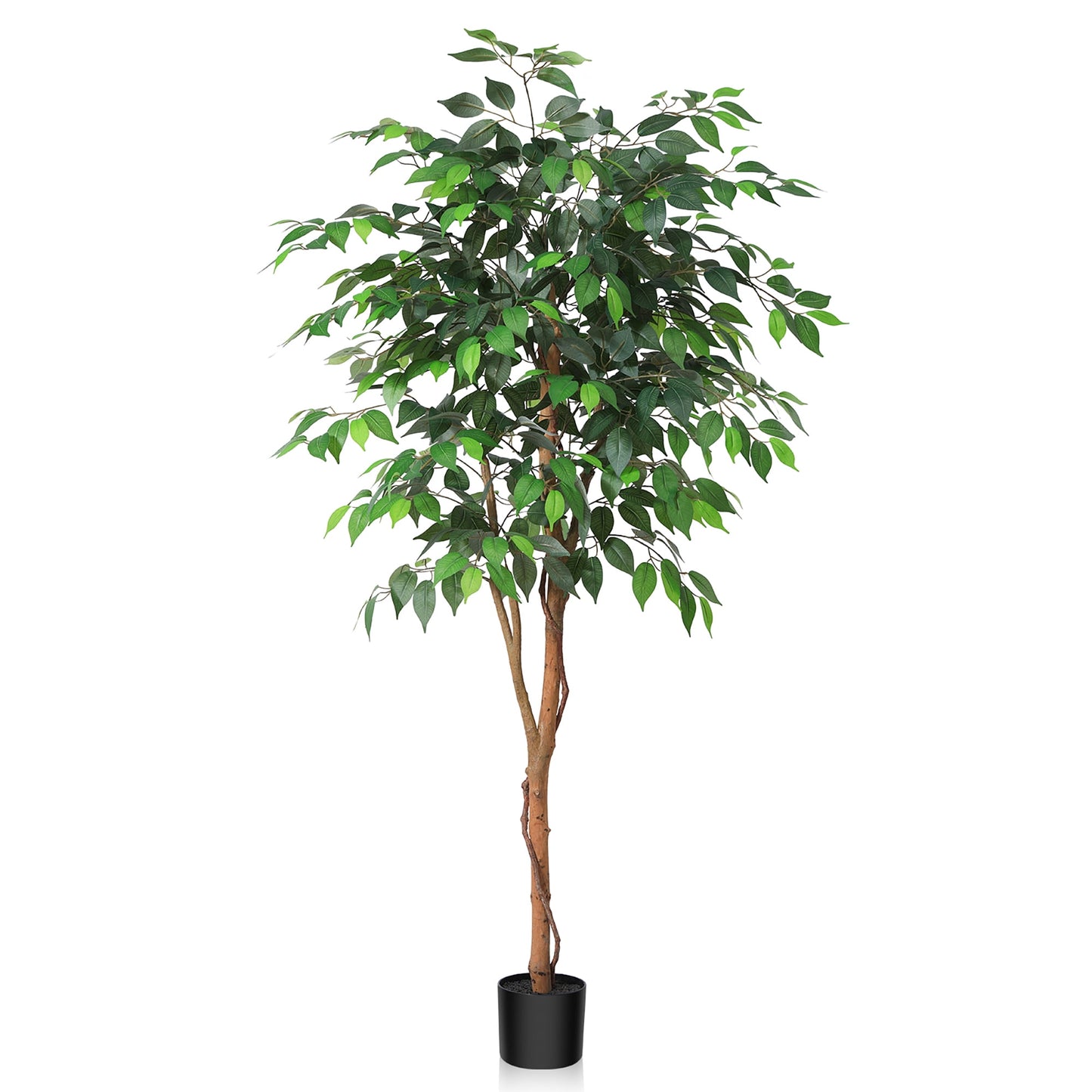 5 Feet Artificial Ficus Tree - Fake Silk Plants with Lifelike Leaves and Natural Wood Trunk - Faux Potted Tree for Indoor Home Decor