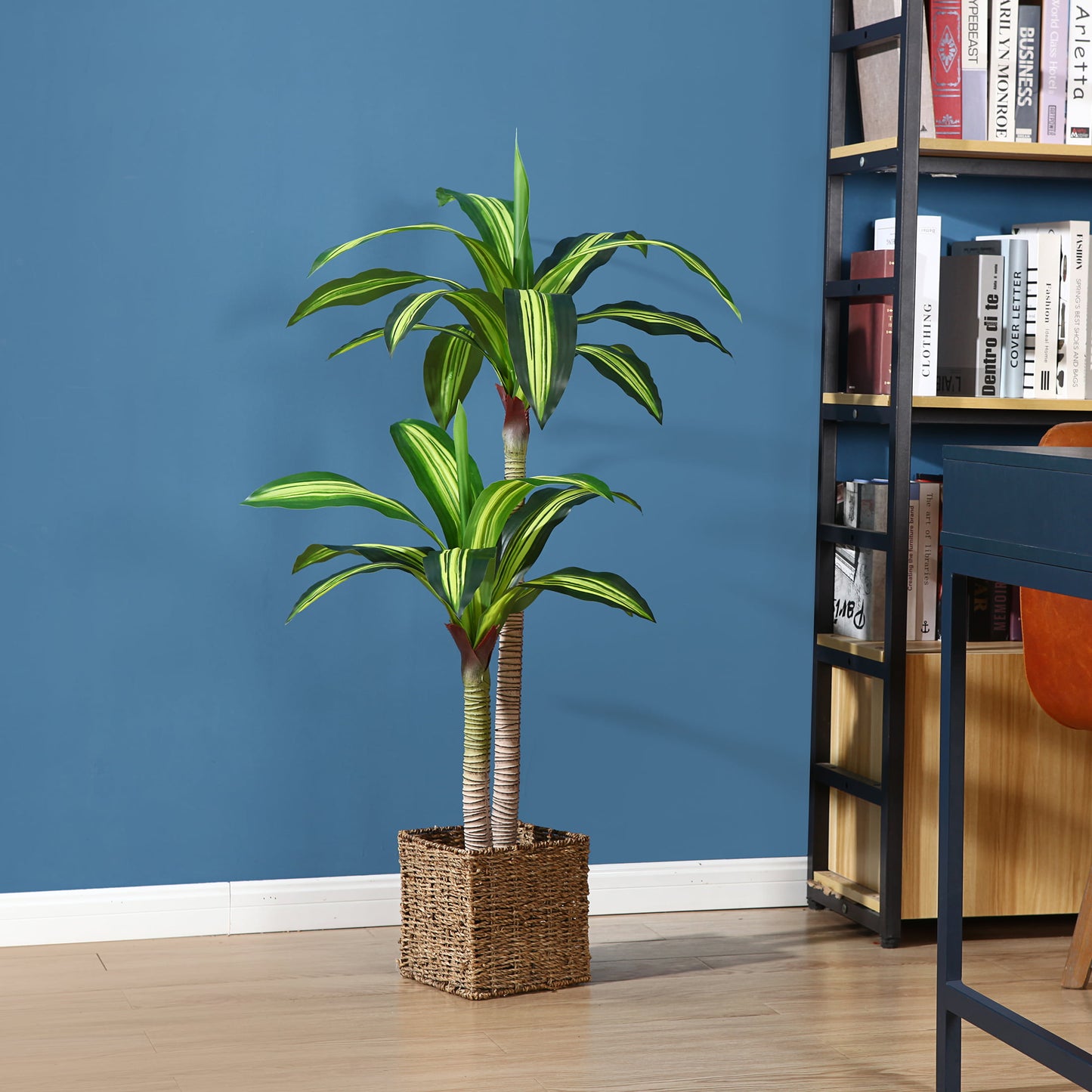 Artificial Plants, 4 Ft Dracaena Tree Faux Plants Indoor Outdoor Decor Fake Tree in Pot Slik Plants for Home Decor Office Living Room Porch Patio Perfect Housewarming Gift