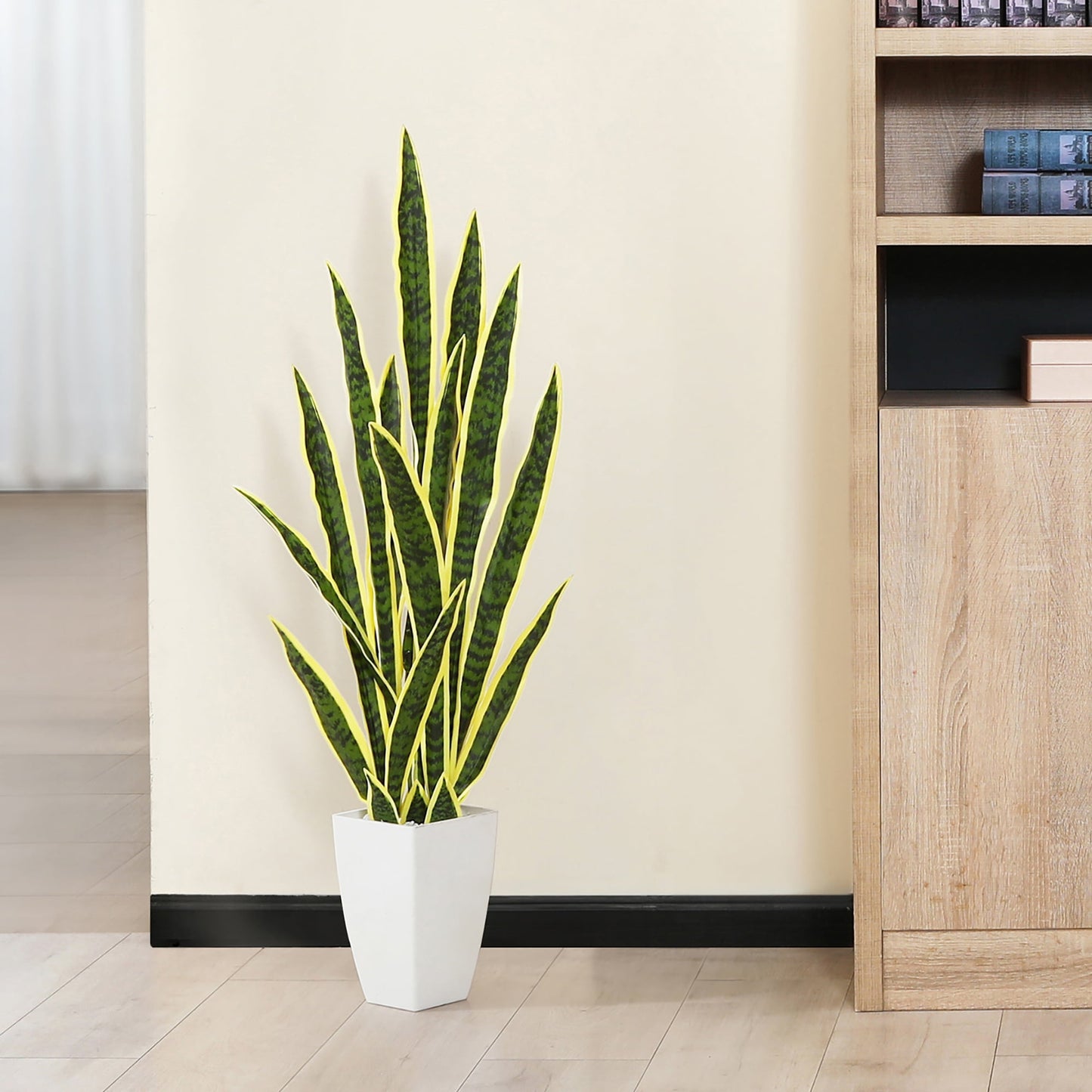 Yellow 43'' Tall Large Artificial Snake Plant with 9'' White Taper Planter,Plastic Floor Plants Tall Faux Sansevieria Plant with 20 Leaves for Home Bedroom Living Room Bathroom Indoor Outdoor Decor