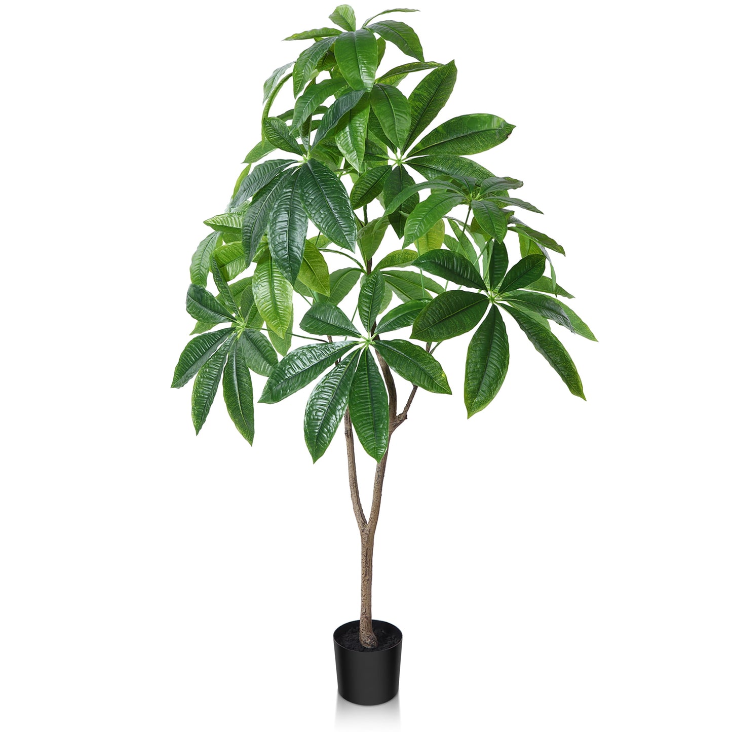 4 FT Artificial Plants Pachira Aquatica Money Tree, Fake Plastic Money Plant, Pre Potted Faux Greenry Plant for Home Decor Office House Living Room Indoor Outdoor