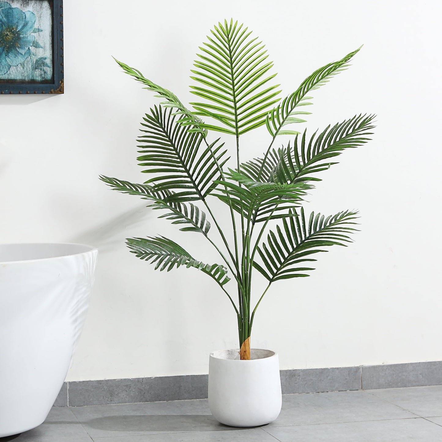 Artificial Tropical Palm Plants 4 Feet Fake Plant for Home Decor Indoor Outdoor Faux Areca Palm Tree in Pot for Home Office Perfect Housewarming Gift