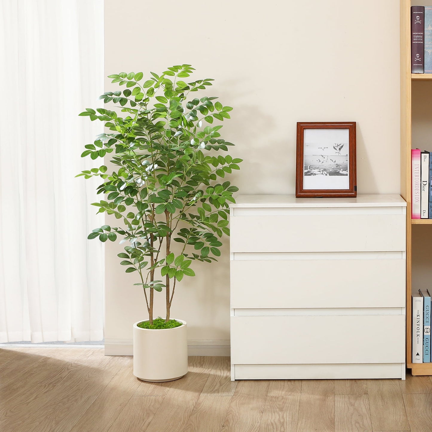 4FT Tall Large Artificial Eucalyptus Tree with 8.5 inches White Planter