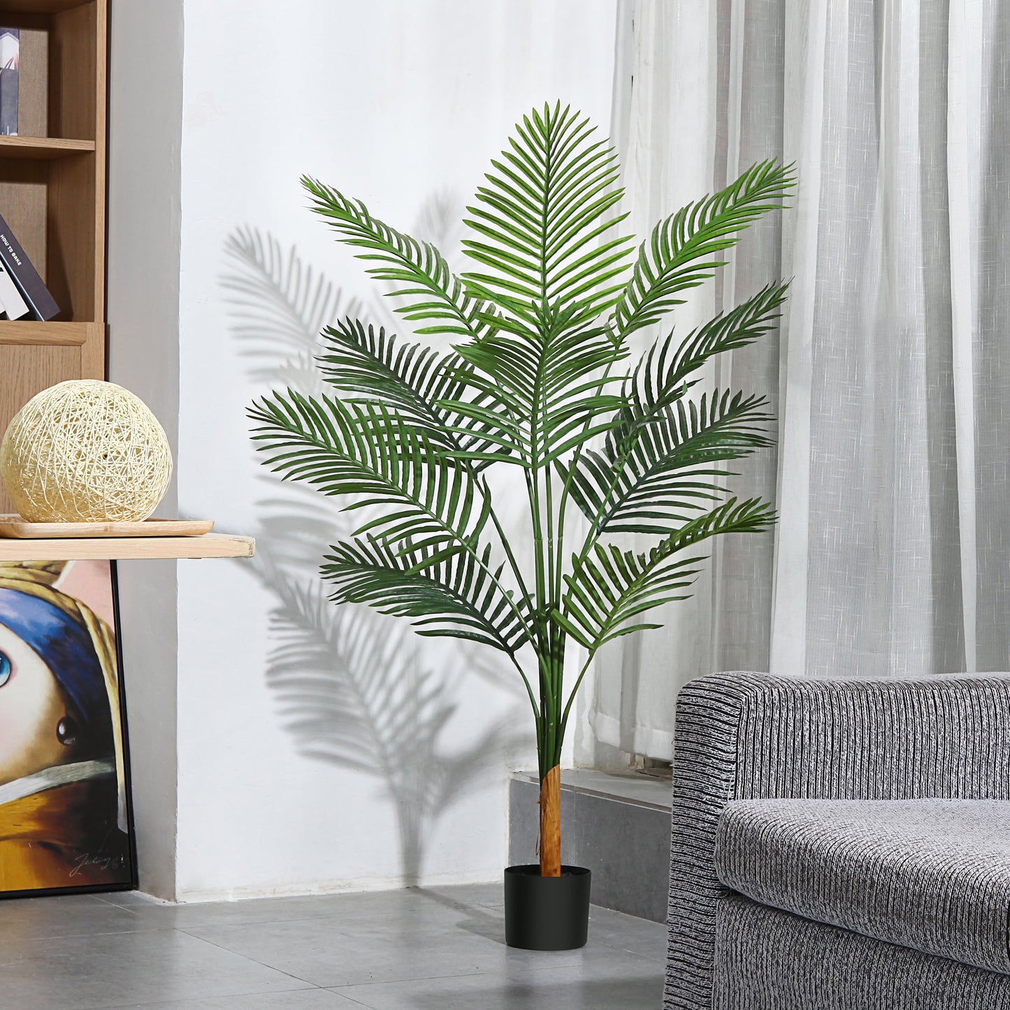 Artificial Tropical Palm Plants 4 Feet Fake Plant for Home Decor Indoor Outdoor Faux Areca Palm Tree in Pot for Home Office Perfect Housewarming Gift