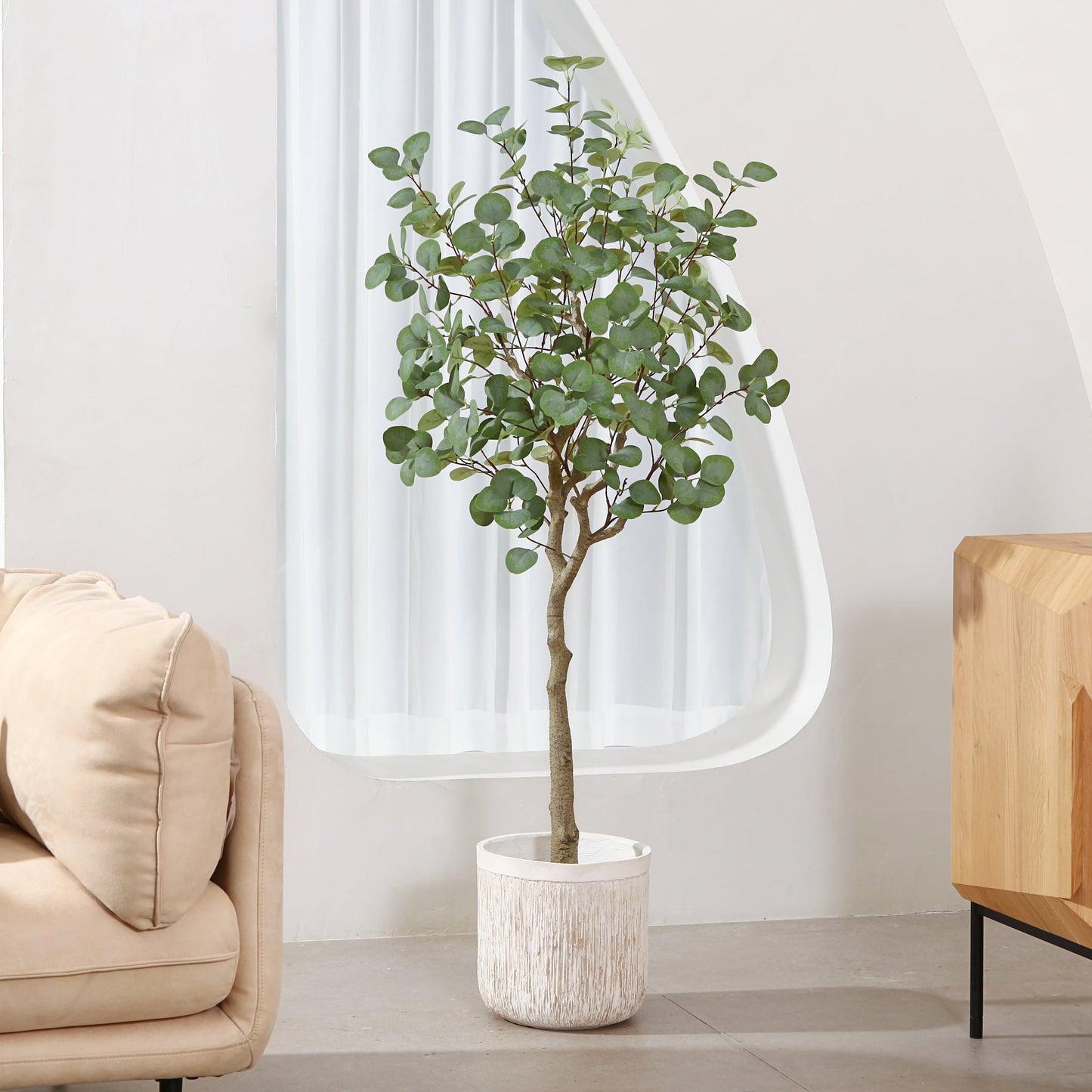 5FT Artificial Eucalyptus Silk Plants in Pot, Faux Plastic Eucalyptus Tree with Durable Plastic Trunk for Home Decor Office House Living Room Indoor Outdoor