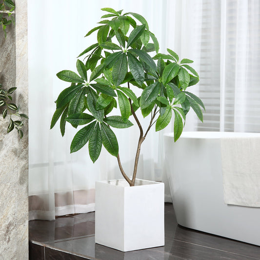 4 FT Artificial Plants Pachira Aquatica Money Tree, Fake Plastic Money Plant, Pre Potted Faux Greenry Plant for Home Decor Office House Living Room Indoor Outdoor