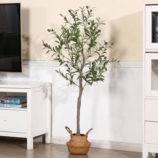 Artificial Olive Plants, 4 FT Fake Plastic Olive Tree, Pre Potted Faux Greenry Plant for Home Decor Office House Living Room Indoor Outdoor