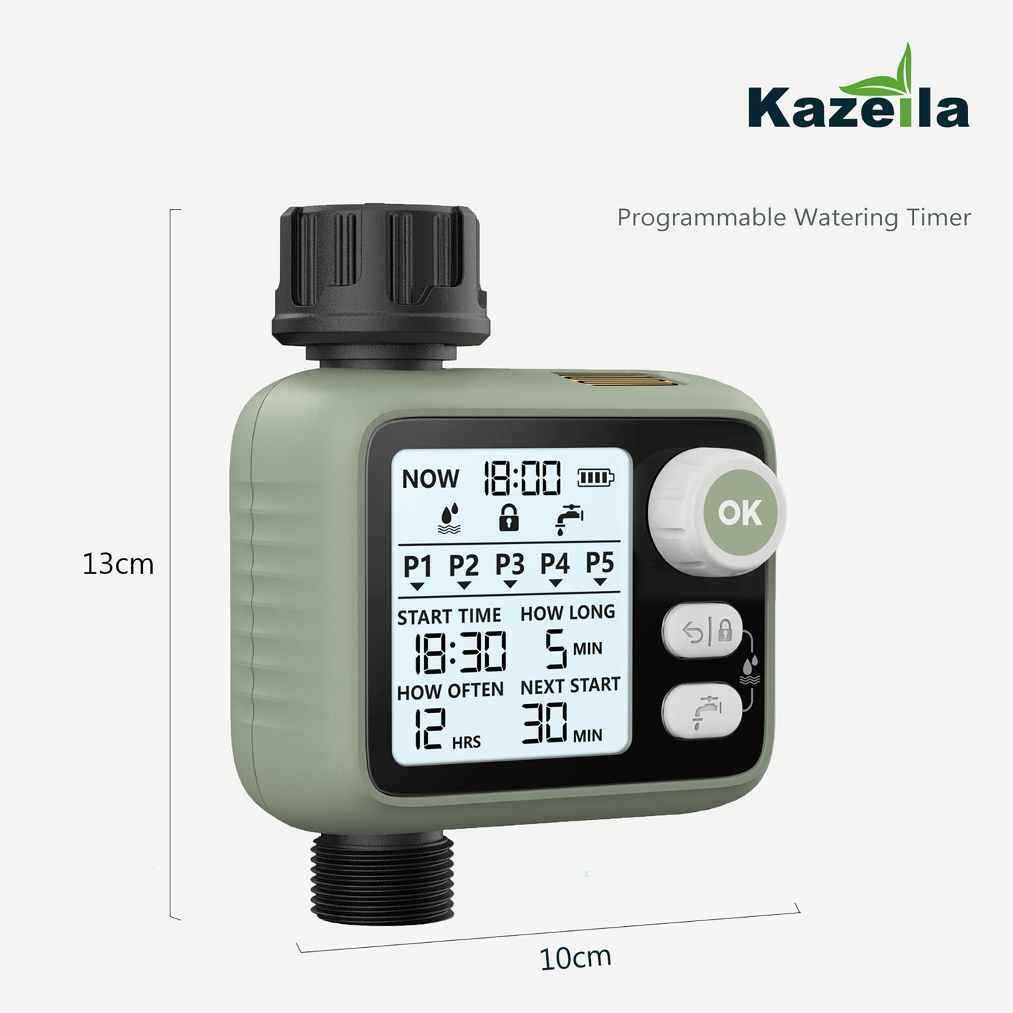 Kazeila Water Timer Irrigation System Hose Timer Water Sprinkler Timer Lawn & Garden Watering Equipment with Rain Delay/Automatic Watering System/IPX5 Waterproof/Child Lock Mode/Sprinklers for Lawns