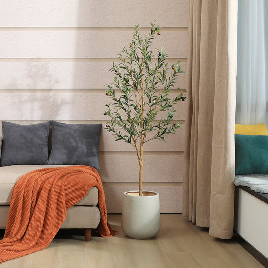 Artificial Olive Tree 5FT Tall Faux Silk Plant for Home Office Decor Indoor Fake Potted Tree with Natural Wood Trunk and Lifelike Fruits