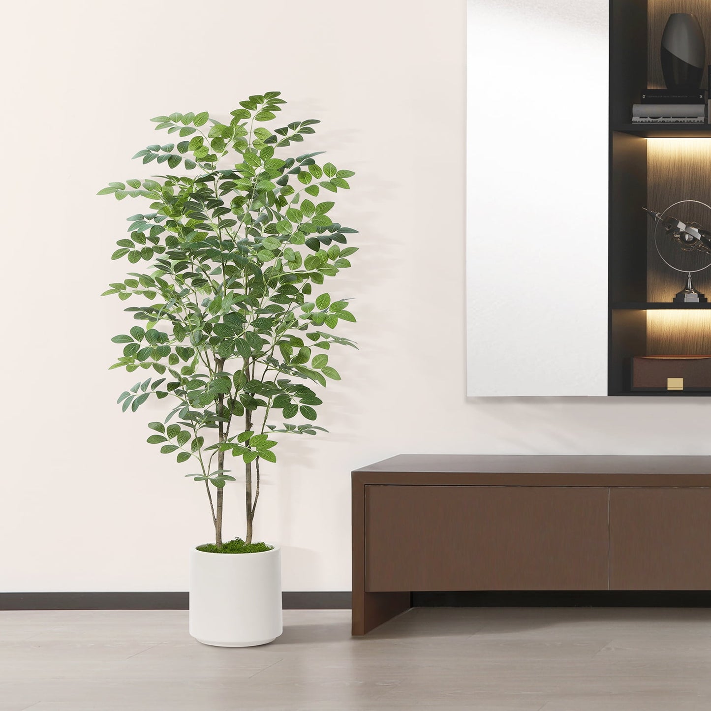 4FT Tall Large Artificial Eucalyptus Tree with 8.5 inches White Planter