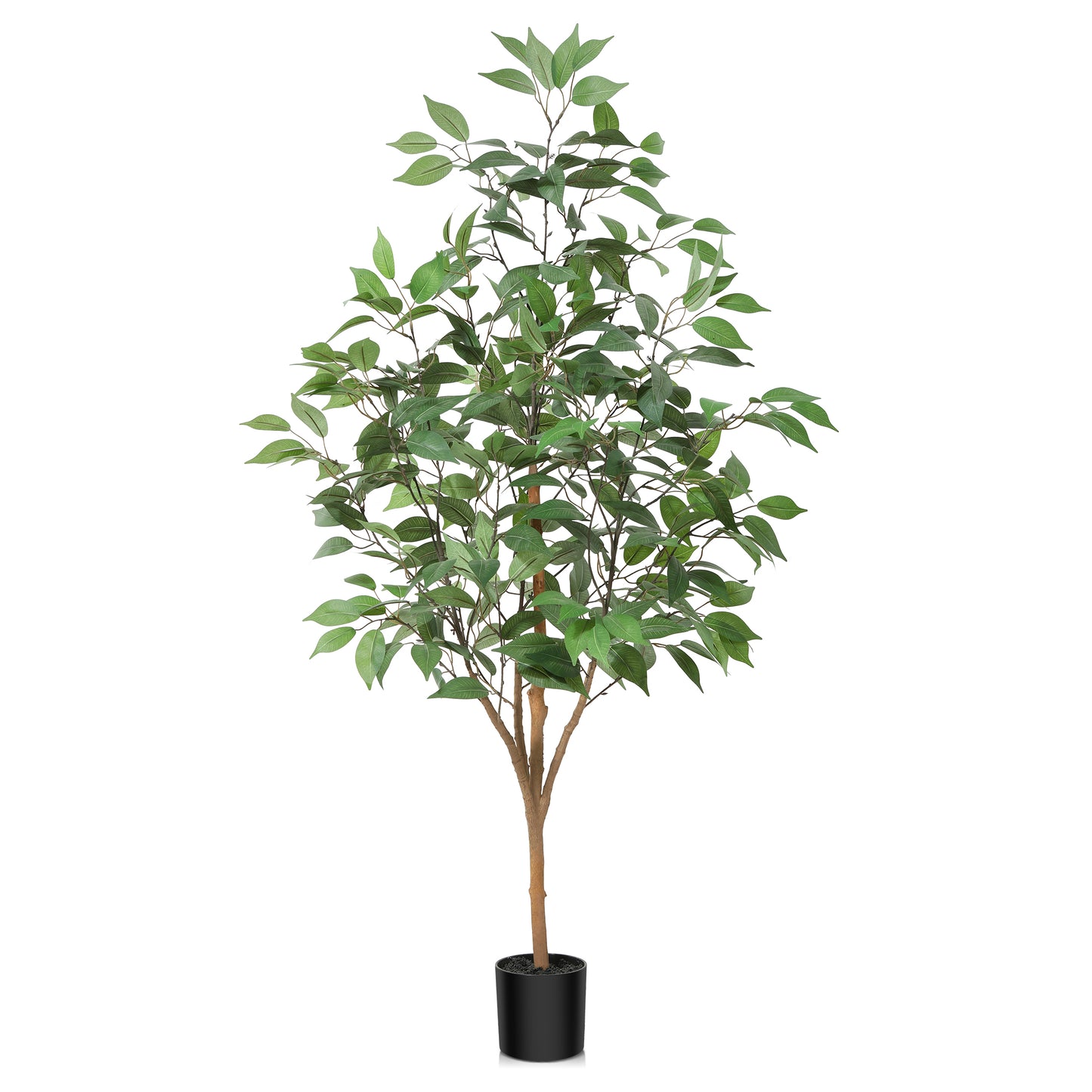 4 ft Realistic Artificial Ficus Tree in Pot, Natural Trunk, Lush Leaves, Lifelike Faux Tree