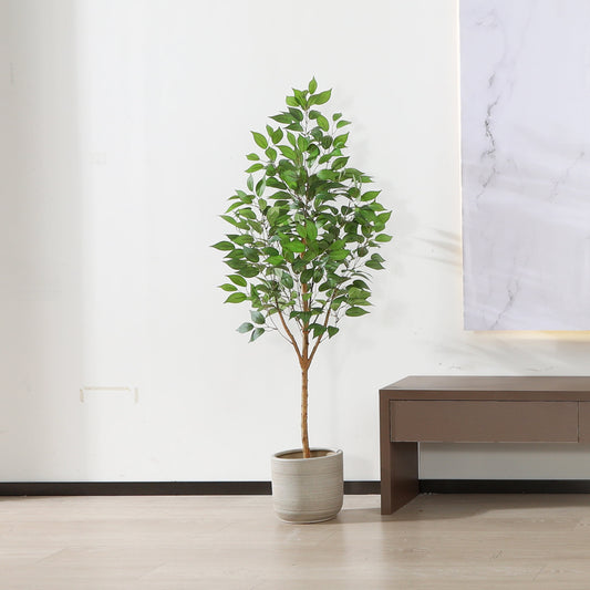 5FT Tall Artificial Ficus Tree with Natural Wood Trunk and Lifelike Leaves