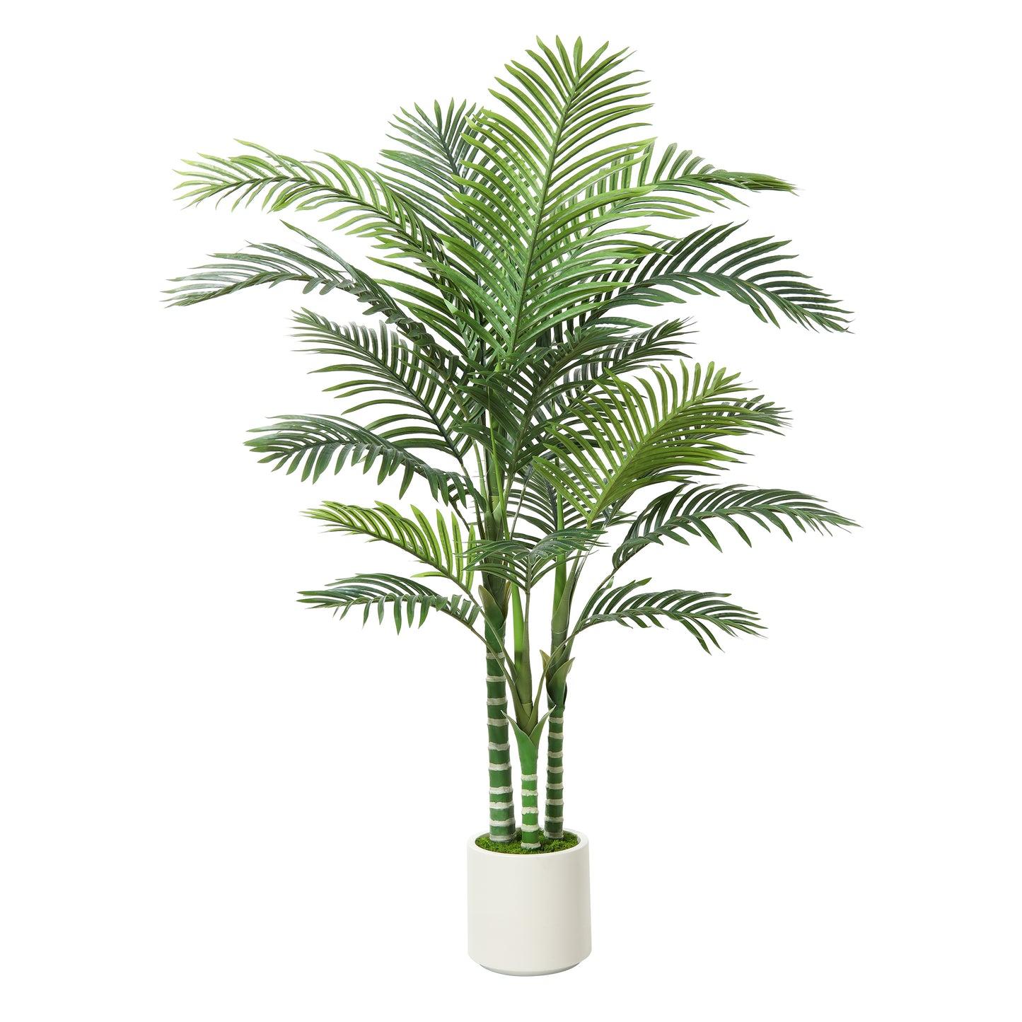 5 ft Artificial Golden Cane Palm Tree with Large White Planter, Faux Palm Plants in Pot