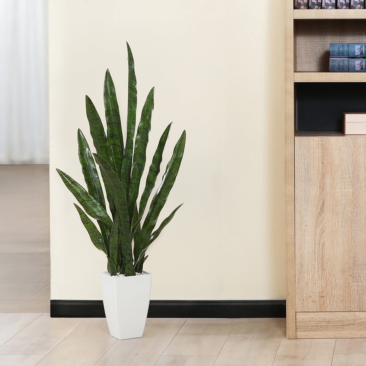 Green 43'' Tall Large Artificial Snake Plant with 9'' inches High White Taper Planter,Tall Faux Sansevieria Plant with 20 Leaves for Home Bedroom Living Room Bathroom Indoor Outdoor Decor