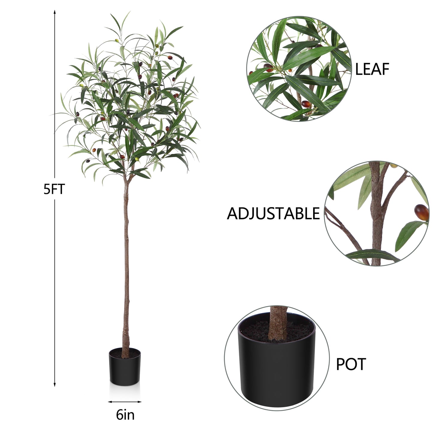 DR.Planzen Artificial Olive Tree 5FT Tall Fake Olive Plants Large Faux Trees for Home Decor Indoor Outdoor Office Gift Ornaments, Set of 1