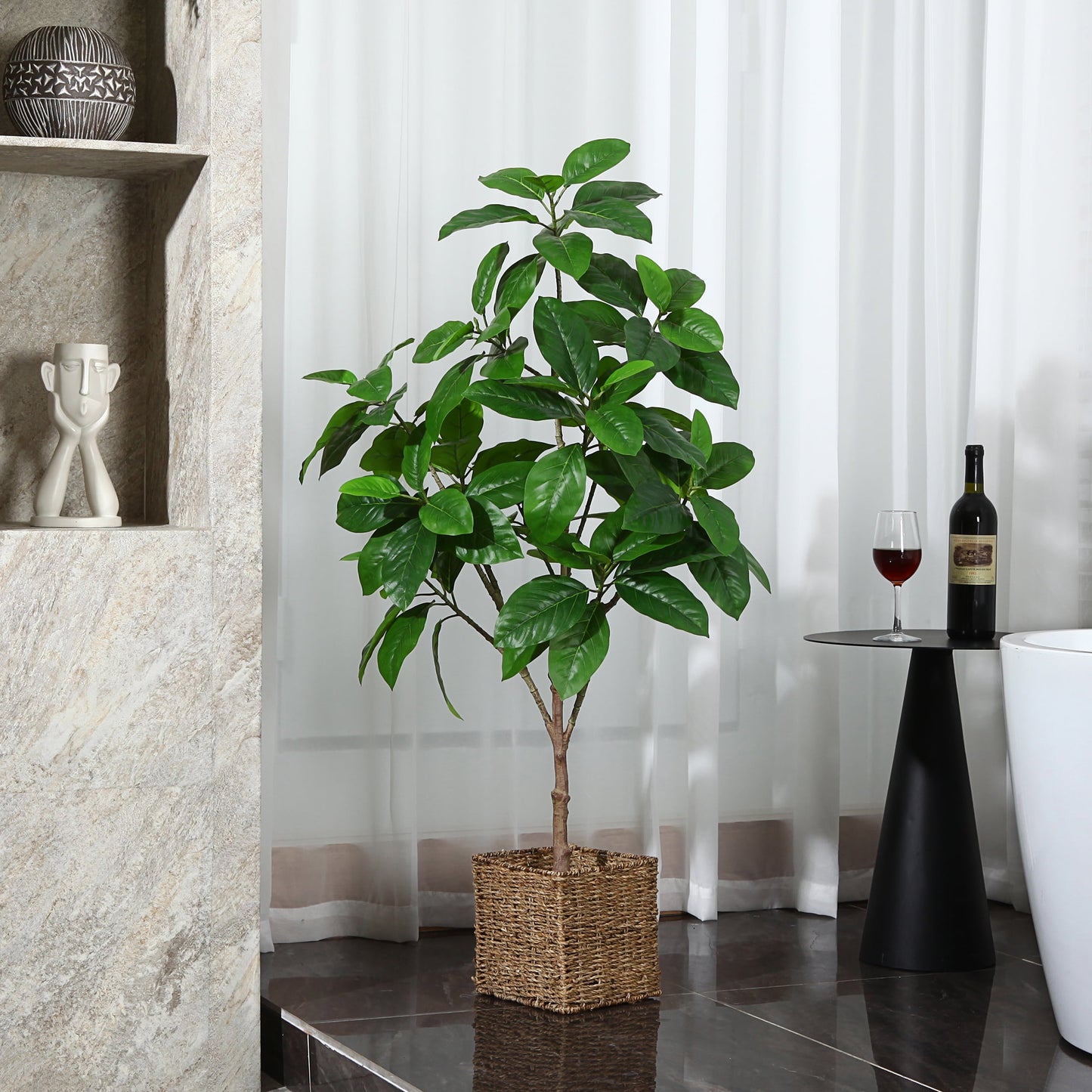 Artificial Plants, 4 Ft Ficus Tree Faux Rubber Plants Indoor Outdoor Decor Fake Tree in Pot Plastic Plants for Home Decor Office Living Room Porch Patio Perfect Housewarming Gift Green