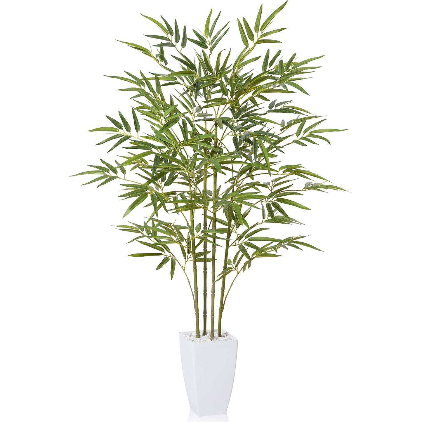 4FT Artificial Bamboo Tree Potted in 9.4 inches High White Taper Planter Fake Plants Lifelike Plastic Faux Trees for Room Office Home Decor Indoor Outdoor