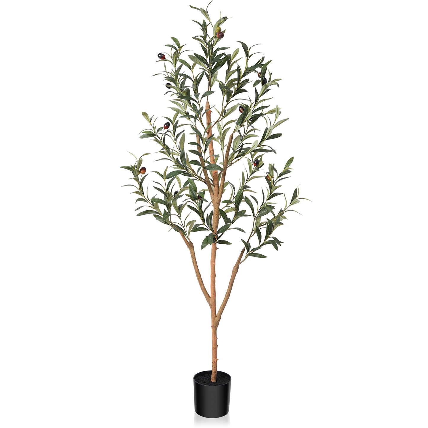 4 ft Artificial Olive Plants with Realistic Leaves and Natural Trunk, Silk Fake Potted Tree with Wood Branches and Fruits, Faux Olive Tree for Office Home