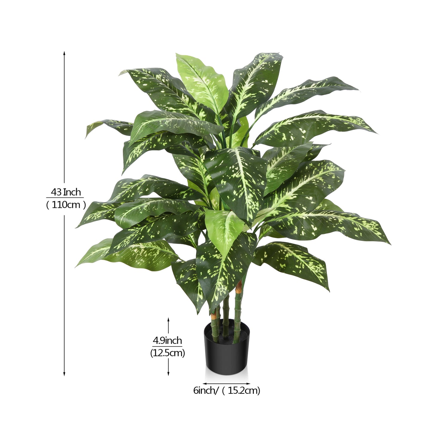 43 inch Artificial Golden Dieffenbachia Silk Plant, Fake Dieffenbachia Tree in Pot for Home Decor Office House Living Room Indoor Outdoor