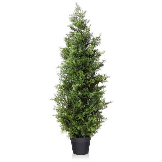 4Ft Outdoor Artificial Topiary Cedar Plants Fake Tree UV Rated Potted Tree for Porch Decor Faux Pine Tree for Perfect Housewarming Gift 1 Pack