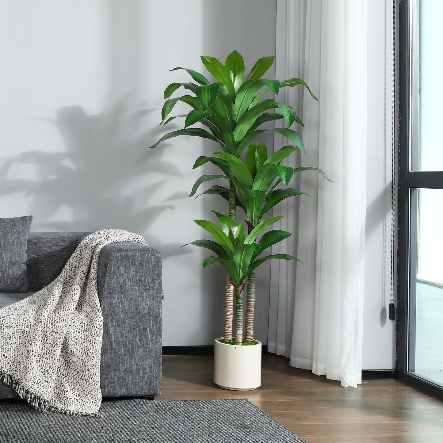 5FT Artificial Dracaena Tree with Large White Planter,Faux Dracaena Plants