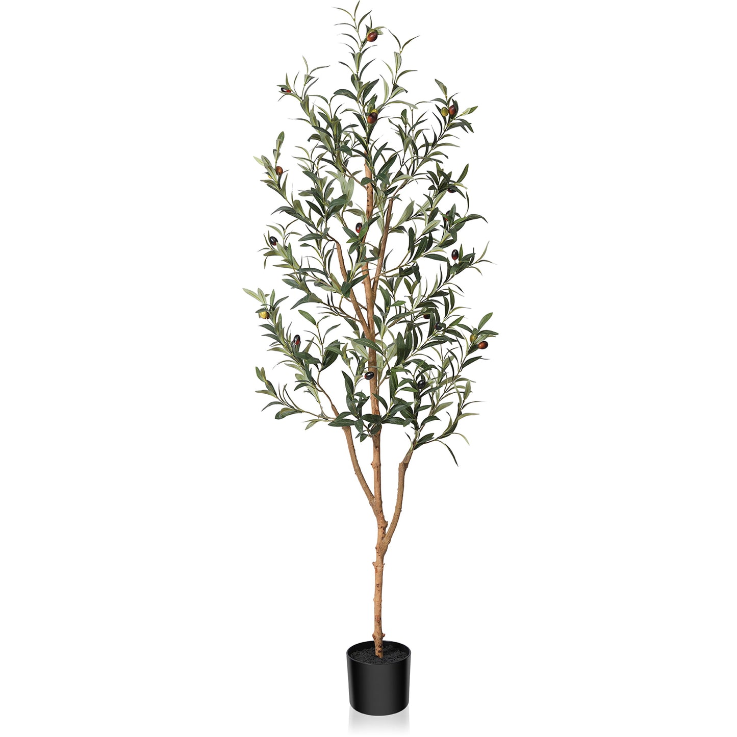 5 ft Artificial Olive Plants with Realistic Leaves and Natural Trunk, Silk Fake Potted Tree with Wood Branches and Fruits, Faux Olive Tree for Office Home Decor