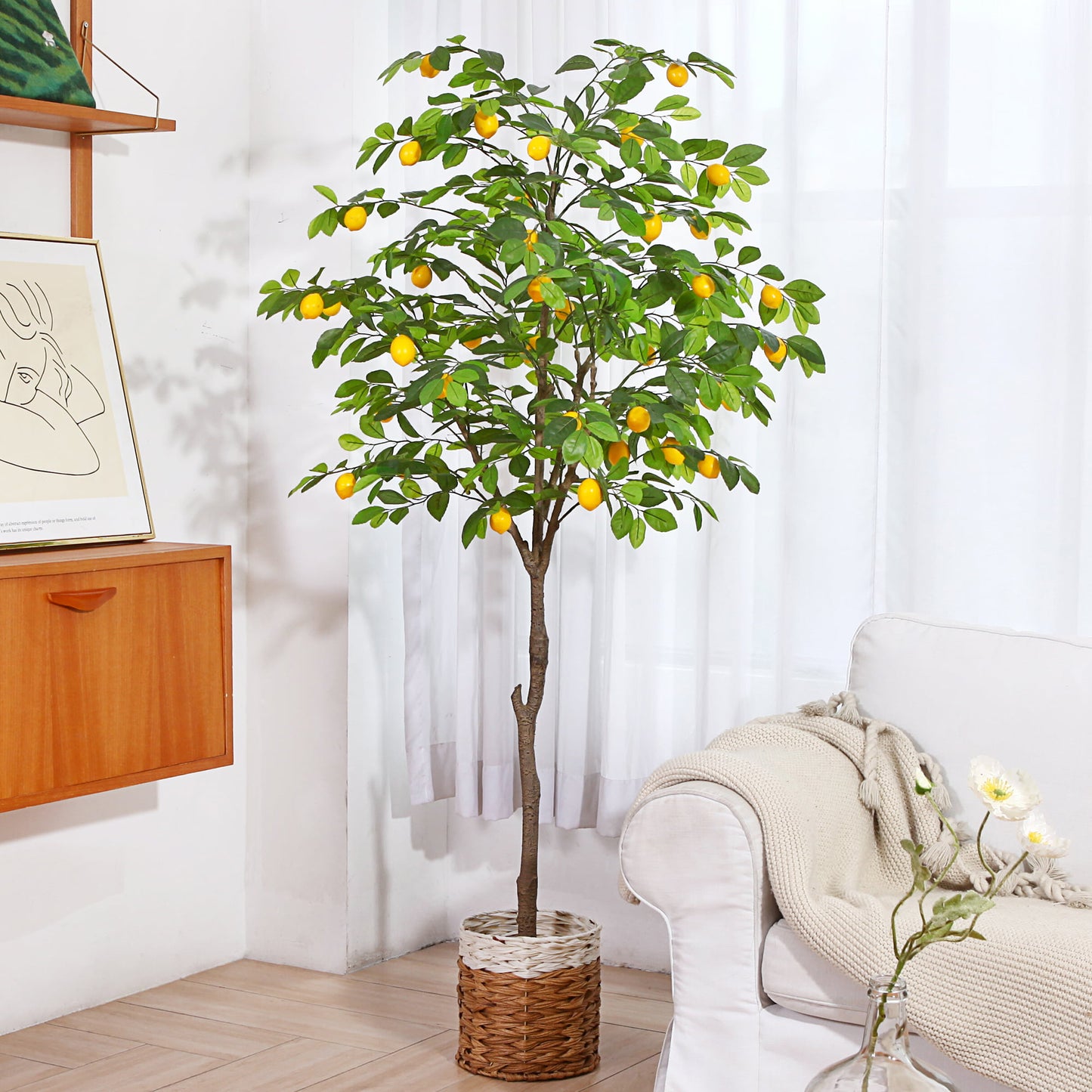 Fake Lemon Tree, 6FT Artificial Lemon Silk Plants, Pre Potted Faux Lemon Tree, Plastic Lemon Fruit Tree for Home Decor Living Room Office