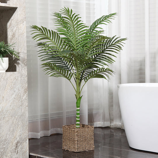 Artificial Golden Cane Palm Plants 4 Feet Fake Tree for Home Decor Indoor Outdoor Faux Areca Palm Tree in Pot for Home Office Perfect Housewarming Gift,Set of 1