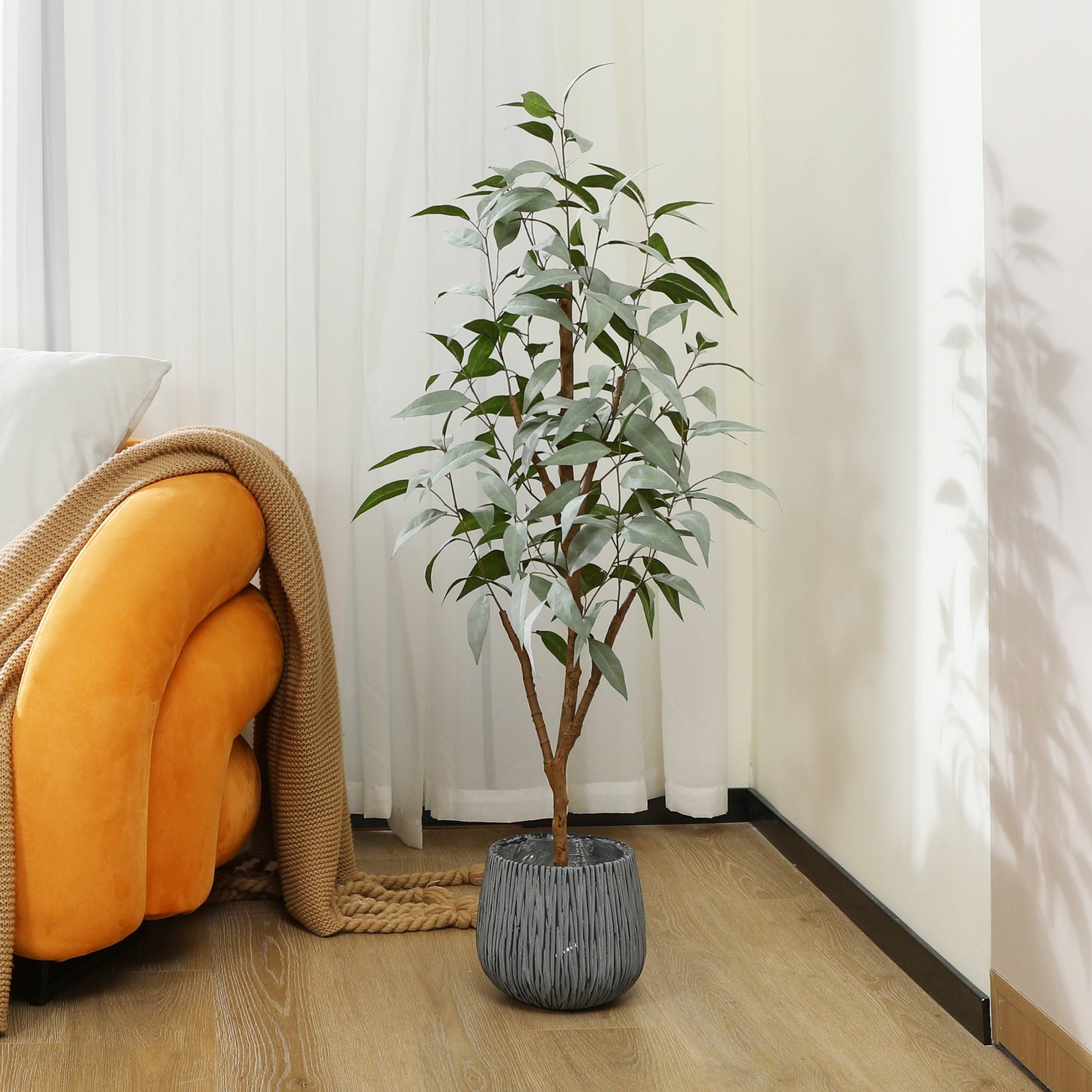 4FT Artificial Eucalyptus Plants with Realistic Leaves and Natural Trunk