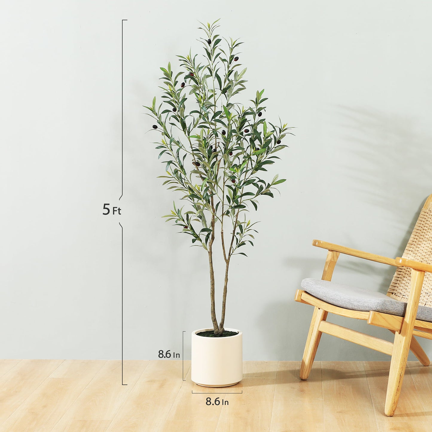 5 ft Tall Large Artificial Olive Tree with 8.6 inches White Planter ,Fake Olive Trees for Indoor Use,Faux Olive Silk Tree,Olive Plantsfor Home Decor and Housewarming Gift