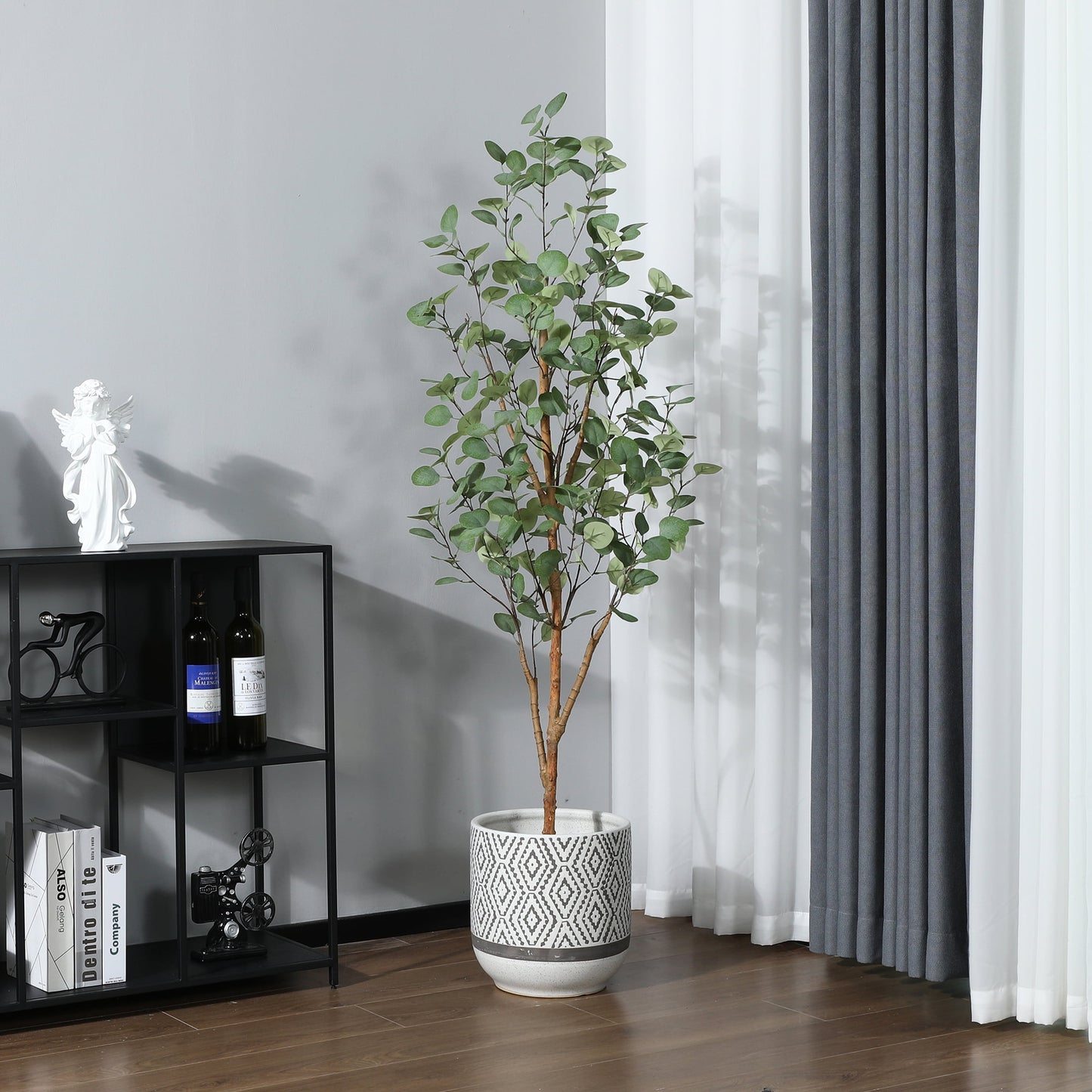 5 ft Artificial Eucalyptus Plants in Pot with Realistic Leaves and Natural Wood Trunk, Faux Tree