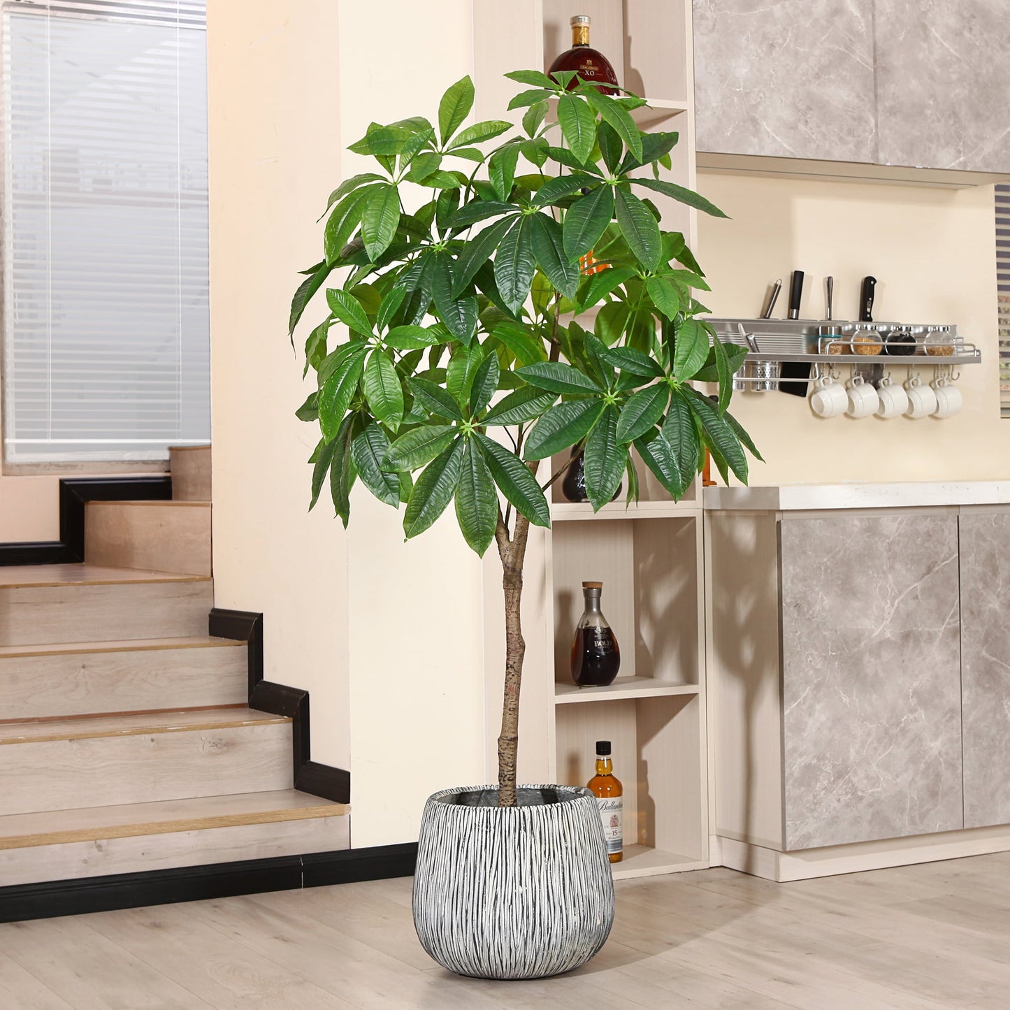 5FT Artificial Plants Pachira Aquatica Money Tree, Fake Plastic Money Plant, Pre Potted Faux Greenry Plant for Home Decor Office House Living Room Indoor Outdoor, Topiary Artificial Plants Outdoor