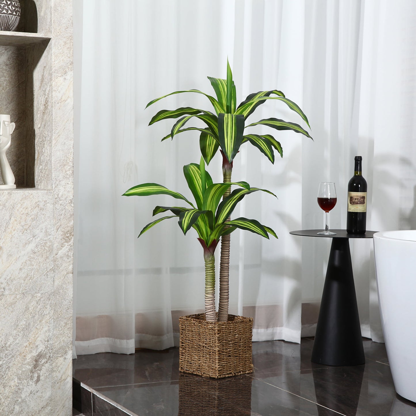 Artificial Plants, 4 Ft Dracaena Tree Faux Plants Indoor Outdoor Decor Fake Tree in Pot Slik Plants for Home Decor Office Living Room Porch Patio Perfect Housewarming Gift