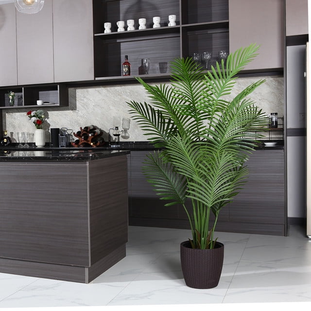 5 Feet Artificial Plants in Basket Faux Green Areca Palm Plant with Woven Seagrass Belly Basket, Fake Tree for Home Decor Office House Living Room Indoor Outdoor