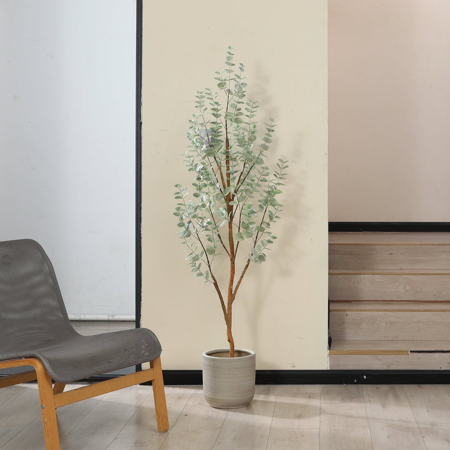 5FT Artificial Eucalyptus Plants with Realistic Leaves and Natural Trunk, Silk Fake Potted Tree with Wood Branches, Faux Tree for Office Home Decor