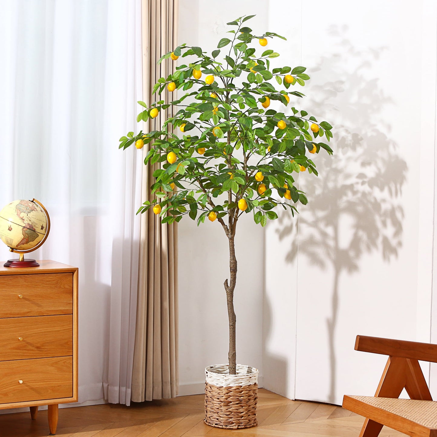 Fake Lemon Tree, 6FT Artificial Lemon Silk Plants, Pre Potted Faux Lemon Tree, Plastic Lemon Fruit Tree for Home Decor Living Room Office